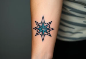 A ninja star infused with the northern star with a beam of light coming out of the star tattoo idea