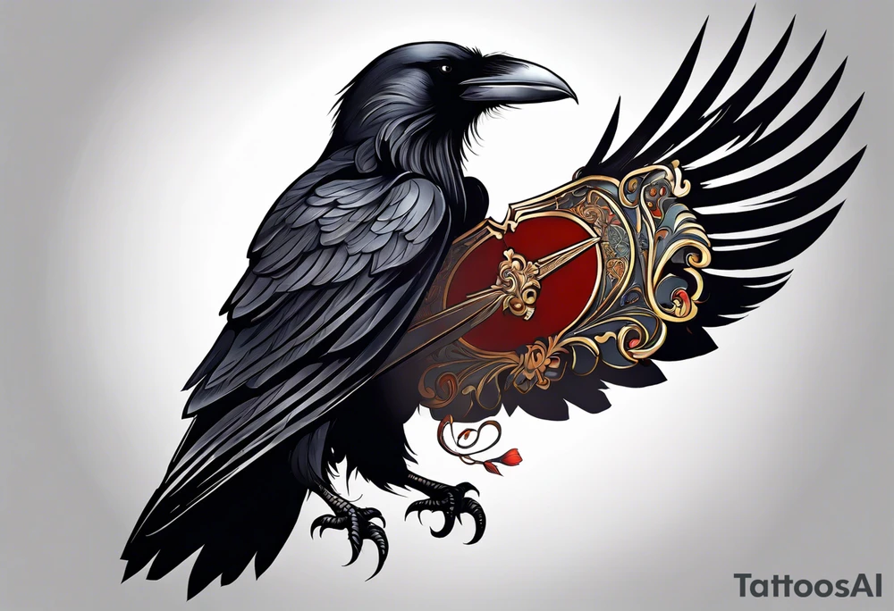 black raven with sword in mouth tattoo idea