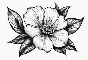 Small curve flower tattoo to go behind the ear with hanging pieces tattoo idea