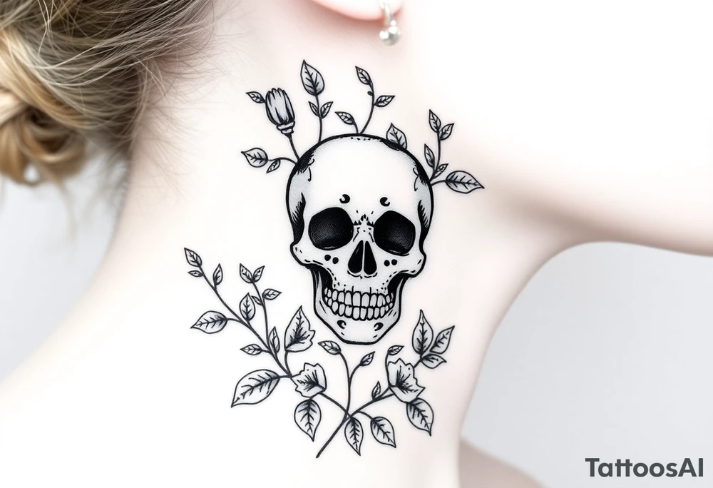 Q of spades sugar skull surrounded by ivy tattoo idea