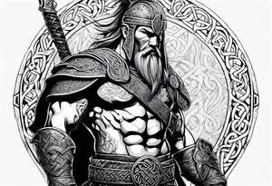 Celtic warrior facing side with weapons drawn tattoo idea