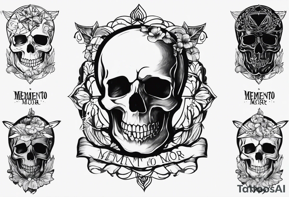 Memento mori writen skull sleeve tattoo design tattoo idea