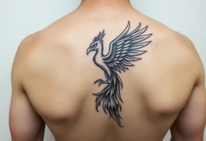 magnificent phoenix rising from golden flames with trailing embers tattoo idea