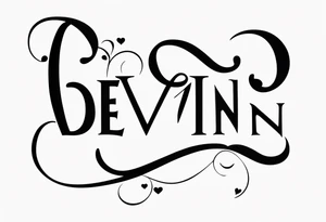 using my husbands name 'devin' can you create a thin line script tattoo and potentially incorporate a heart into the font tattoo idea