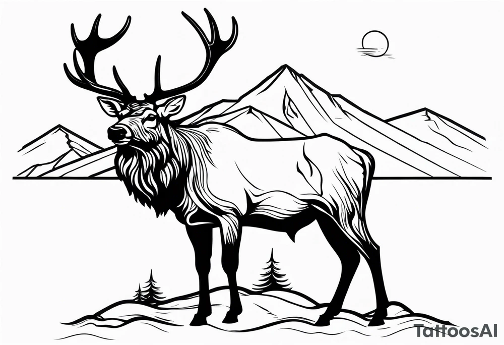 majestic elk with mountains in the background tattoo idea
