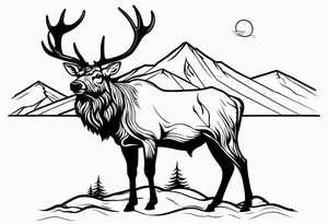 majestic elk with mountains in the background tattoo idea