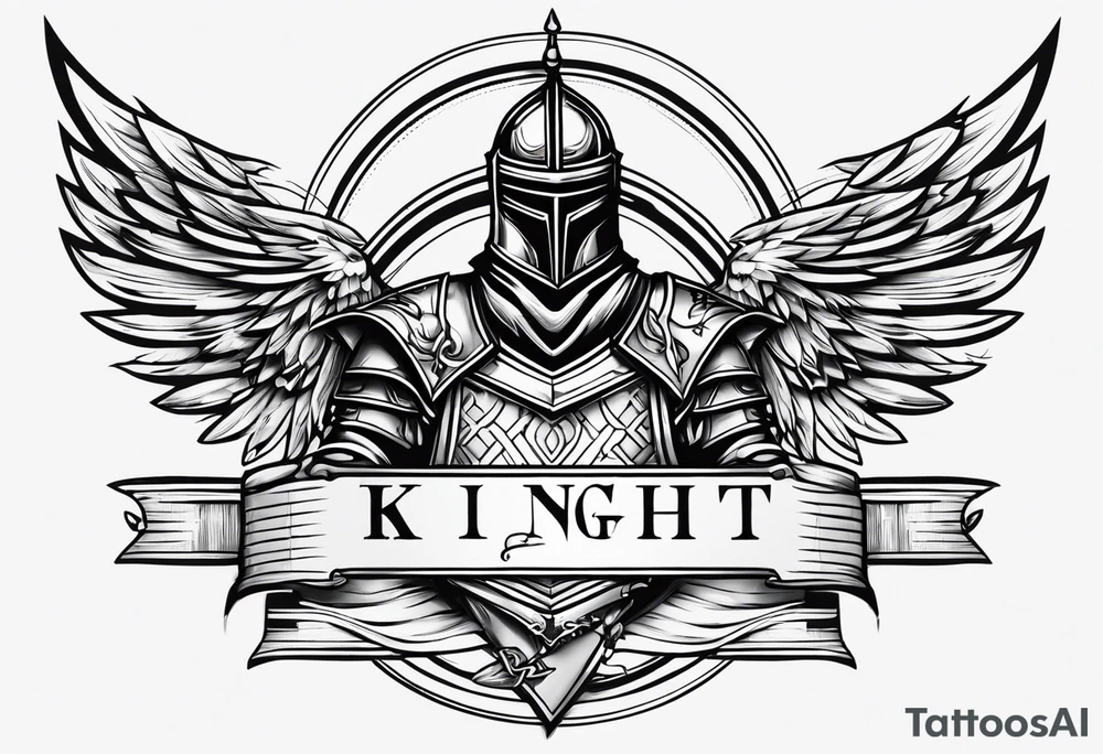 starts with a line then says the word “knight” in the middle and ends with a line at the end tattoo idea
