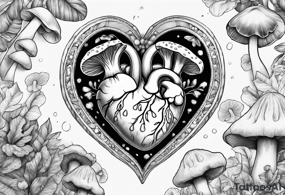 Heart with mushrooms tattoo idea