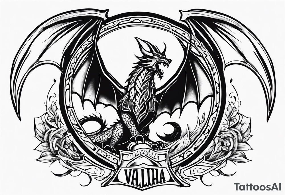Valhalla sword shield dragon axe tattoo idea