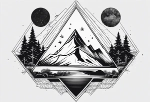 simple thick line art of space and nature in triangle shape and negative space tattoo idea