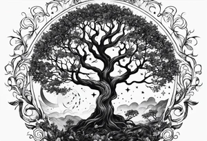 poison tree with no leaves and stars tattoo idea