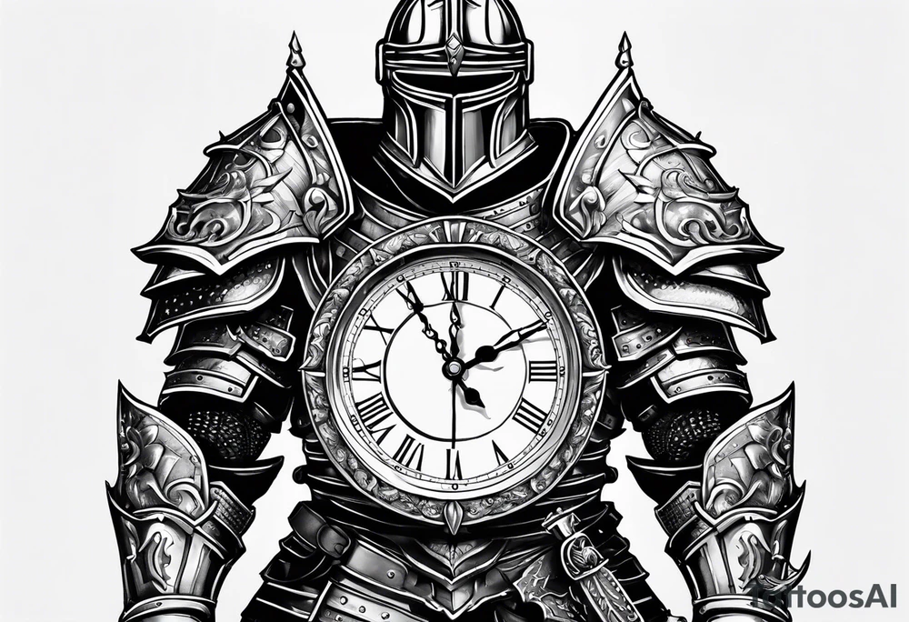 knight in heavy armor full body with clock tattoo idea