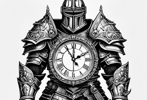 knight in heavy armor full body with clock tattoo idea