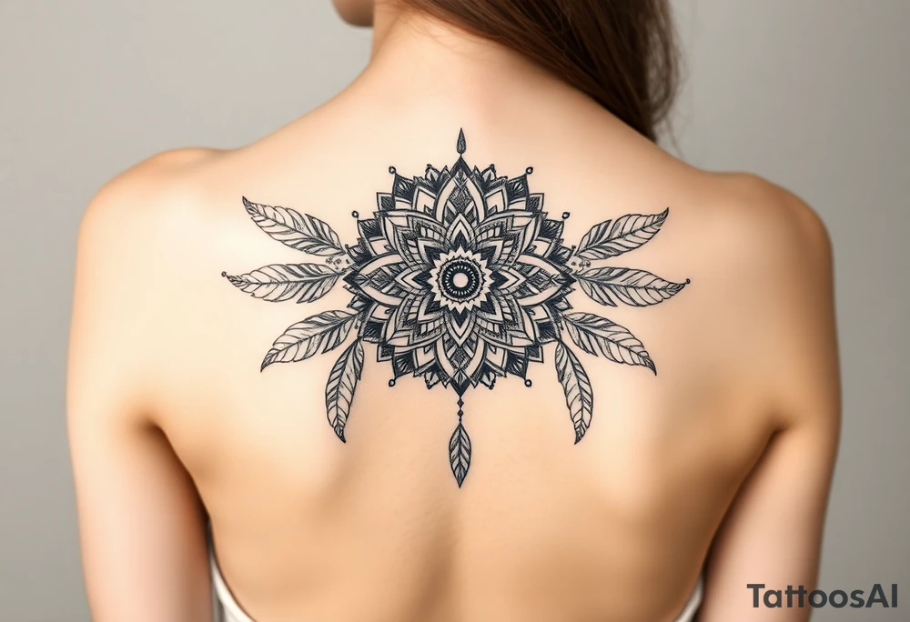 spiritual feathers ornamental mandala shaman tattoo idea