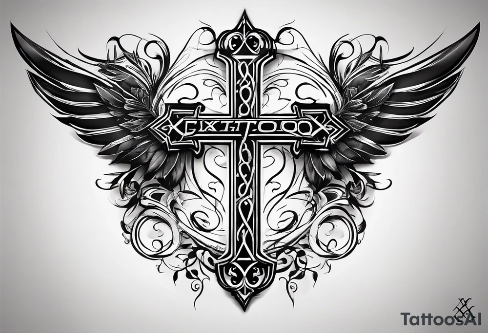 I need a tattoo design that prominently features the letters X and I while incorporating dark gothic
elements. tattoo idea