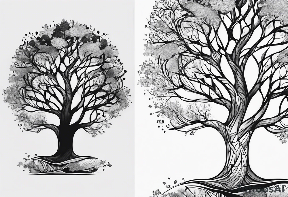 create a tree of life fusing with the tree of knowledge. tattoo idea