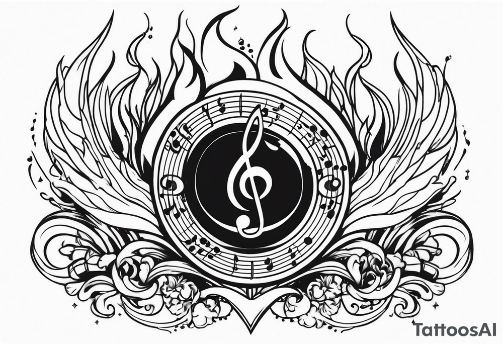 Music on fire tattoo idea