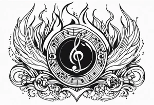 Music on fire tattoo idea