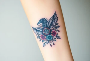 raven mandala and flowers tattoo idea