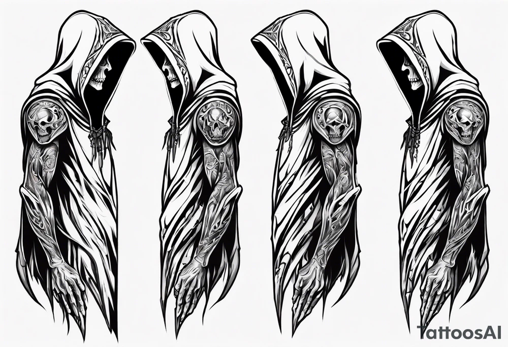 side view, hooded reaper upper body, no skull tattoo idea