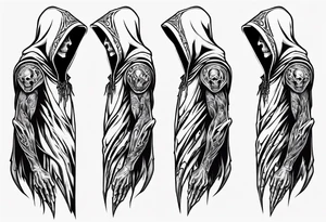side view, hooded reaper upper body, no skull tattoo idea
