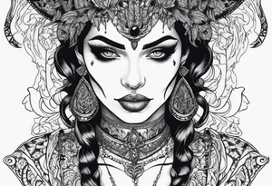 Detailed portrait of a demonic woman tattoo idea
