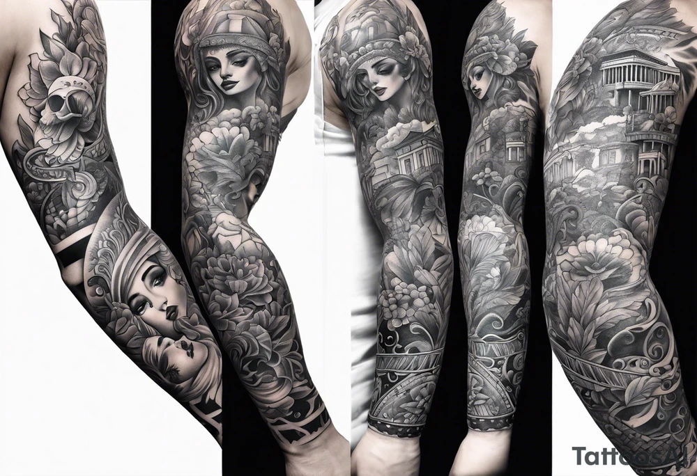 New Orleans themed arm sleeve tattoo idea