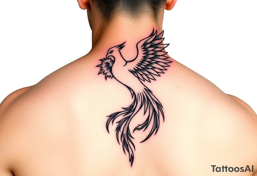 magnificent phoenix rising from golden flames with trailing embers tattoo idea