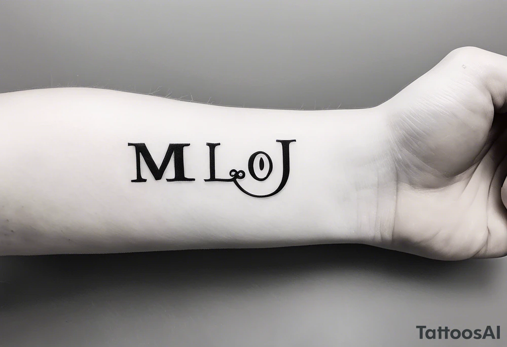 small tattoo on the forearm with the initials MLJ, date of birth 22/09/22 in the style of a moluccan tattoo tattoo idea