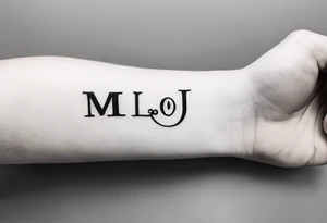 small tattoo on the forearm with the initials MLJ, date of birth 22/09/22 in the style of a moluccan tattoo tattoo idea