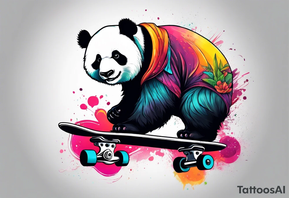 panda riding a skateboard tattoo idea