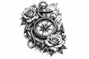 a compass,anchor,roses. tattoo idea