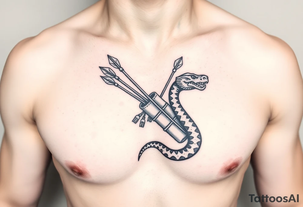 snake carrying a bunch of arrows in a quiver on its back tattoo idea