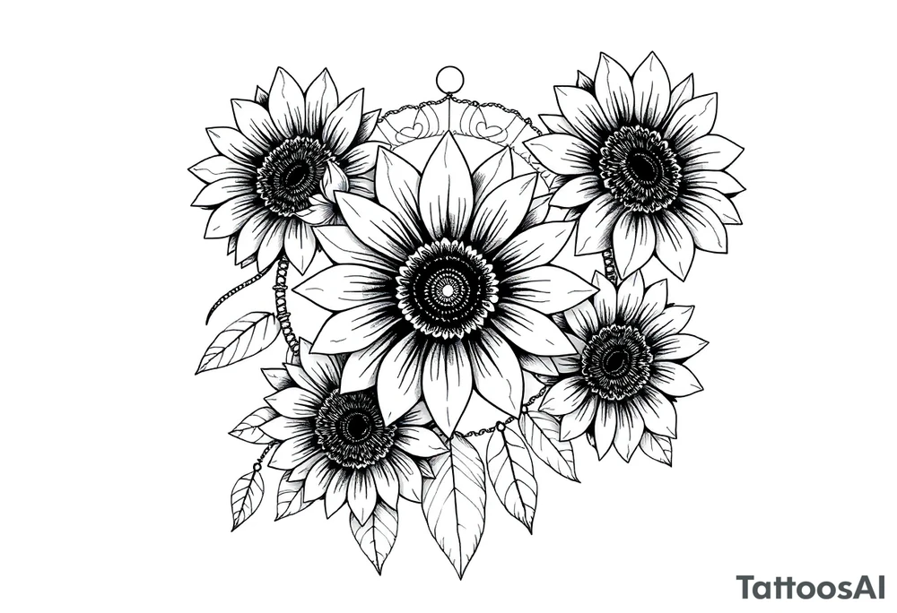 Sunflowers and roses dreamcatcher tattoo idea