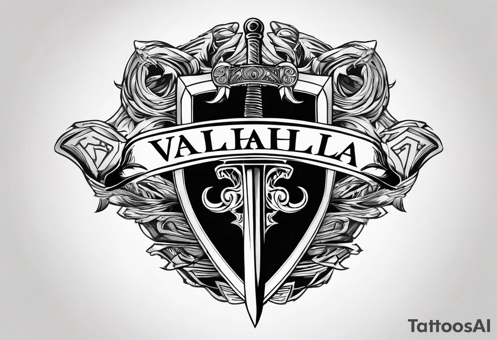 Valhalla fire sword shield stairs tattoo idea