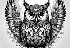 three headed owl in steampunk tattoo idea
