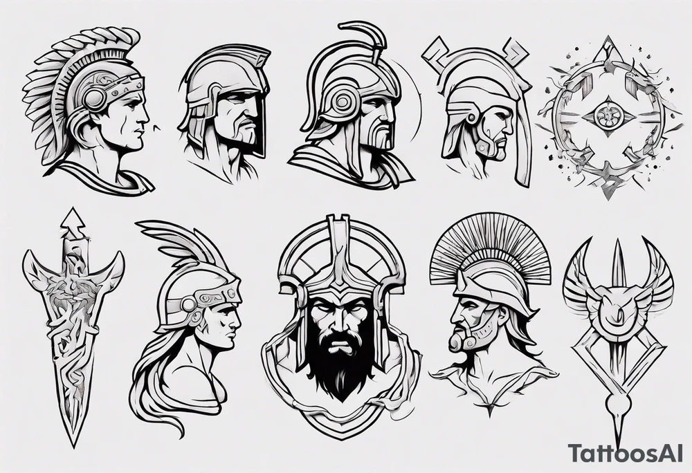 minimalist spartan/ greek/roman mythology fine-linework tattoo idea