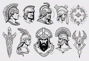 minimalist spartan/ greek/roman mythology fine-linework tattoo idea