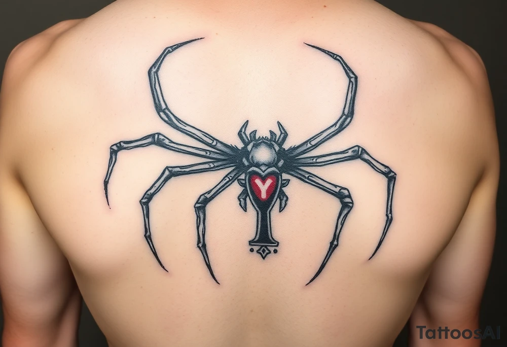 Spider crawling with the letter Y on the body Of the spider tattoo idea