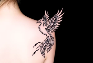 magnificent phoenix rising from golden flames with trailing embers tattoo idea