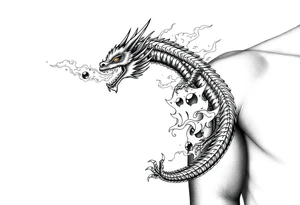 fierce dragon breathing iridescent fire against stormy skies tattoo idea