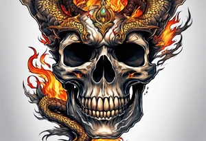 Flying fiery skull with encircling dragon tattoo idea