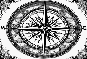 Nautical compass with New Zealand map outline behind it and southern cross tattoo idea