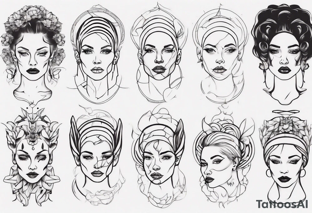 Woman portrait outlined tattoo idea
