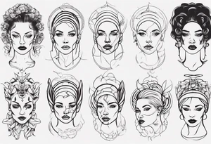 Woman portrait outlined tattoo idea