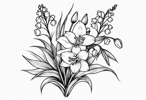 Small lily of the valley flower, small larkspur flower, small narcissus flower tattoo idea