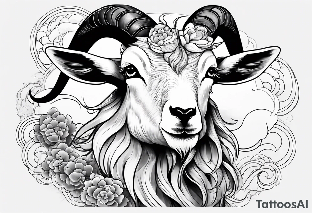 simple japanese inspired full goat body with japanese clouds tattoo idea