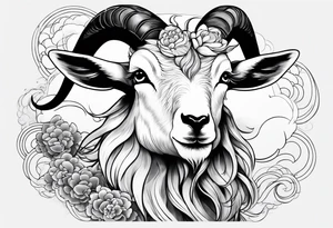 simple japanese inspired full goat body with japanese clouds tattoo idea