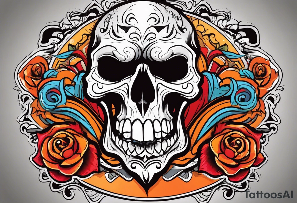 Scary skull that is red and orange tattoo idea