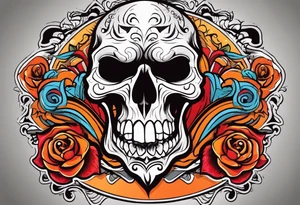 Scary skull that is red and orange tattoo idea